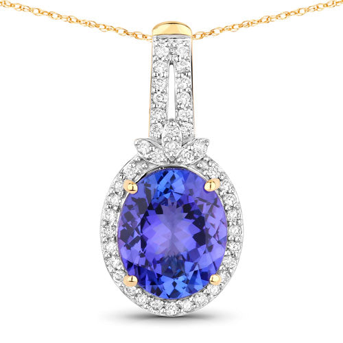 3.74 Carat Genuine Tanzanite and White Diamond 14K Yellow Gold Pendant by Bids.com