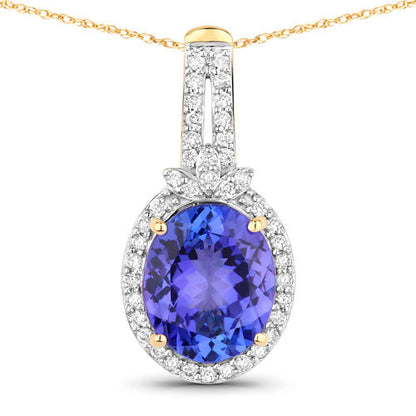 3.74 Carat Genuine Tanzanite and White Diamond 14K Yellow Gold Pendant by Bids.com