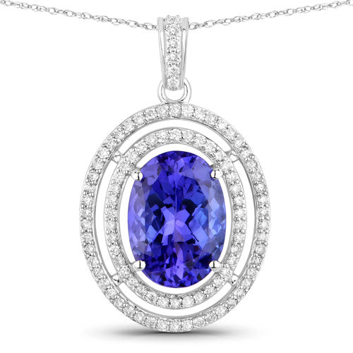 4.90 Carat Genuine Tanzanite and White Diamond 14K White Gold Pendant by Bids.com