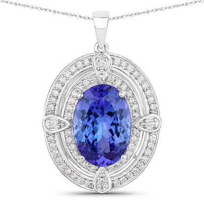 5.91 Carat Genuine Tanzanite and White Diamond 14K White Gold Pendant by Bids.com