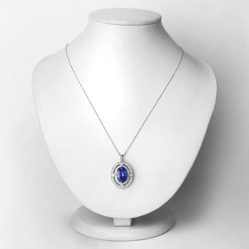 5.91 Carat Genuine Tanzanite and White Diamond 14K White Gold Pendant by Bids.com