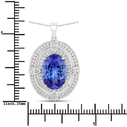 5.91 Carat Genuine Tanzanite and White Diamond 14K White Gold Pendant by Bids.com