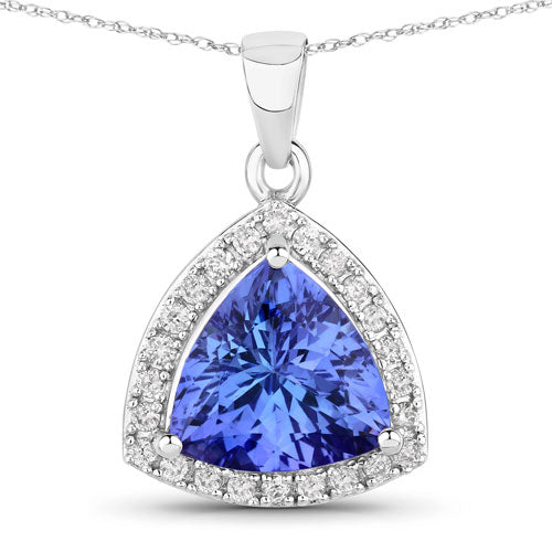 3.11 Carat Genuine Tanzanite and White Diamond 14K White Gold Pendant by Bids.com