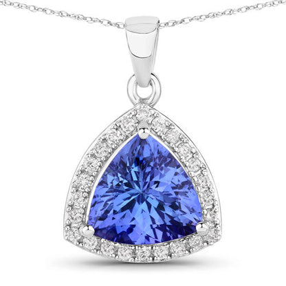 3.11 Carat Genuine Tanzanite and White Diamond 14K White Gold Pendant by Bids.com