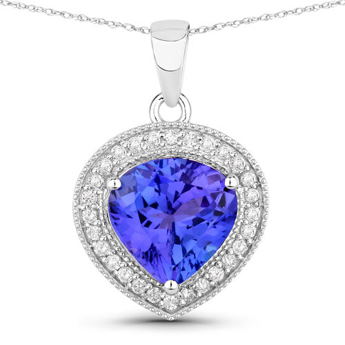 2.58 Carat Genuine Tanzanite and White Diamond 14K White Gold Pendant by Bids.com