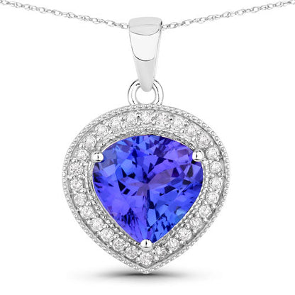 2.58 Carat Genuine Tanzanite and White Diamond 14K White Gold Pendant by Bids.com
