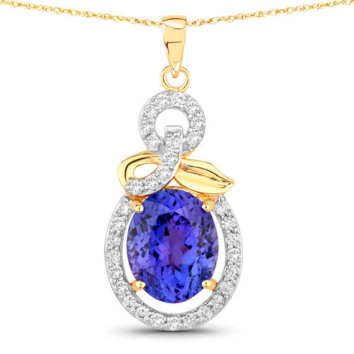 3.91 Carat Genuine Tanzanite and White Diamond 14K Yellow Gold Pendant by Bids.com