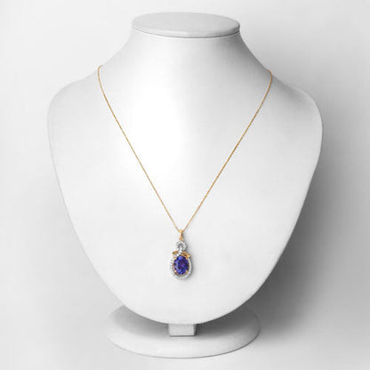 3.91 Carat Genuine Tanzanite and White Diamond 14K Yellow Gold Pendant by Bids.com