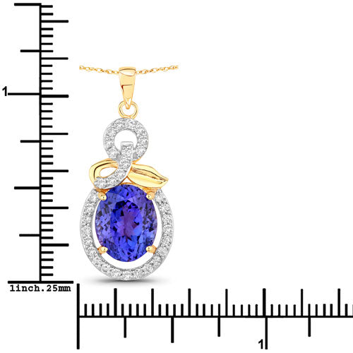 3.91 Carat Genuine Tanzanite and White Diamond 14K Yellow Gold Pendant by Bids.com