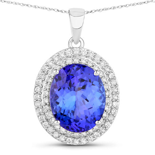 3.90 Carat Genuine Tanzanite and White Diamond 14K White Gold Pendant by Bids.com