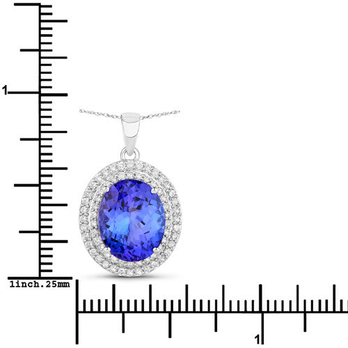 3.90 Carat Genuine Tanzanite and White Diamond 14K White Gold Pendant by Bids.com