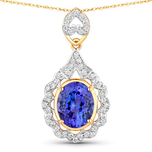 4.40 Carat Genuine Tanzanite and White Diamond 14K Yellow Gold Pendant by Bids.com
