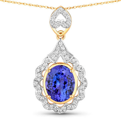 4.40 Carat Genuine Tanzanite and White Diamond 14K Yellow Gold Pendant by Bids.com