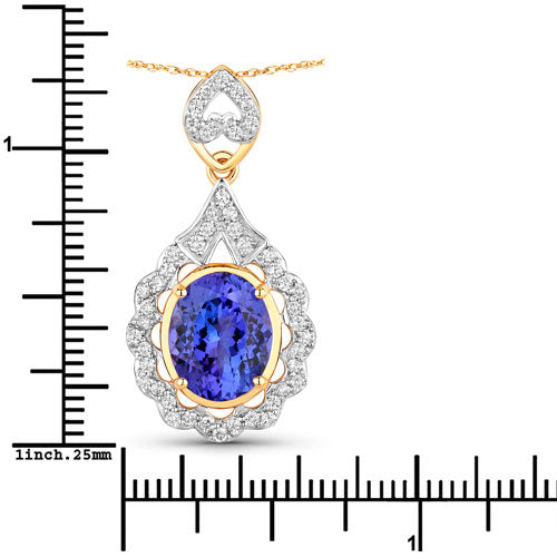 4.40 Carat Genuine Tanzanite and White Diamond 14K Yellow Gold Pendant by Bids.com