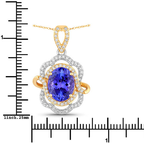 4.61 Carat Genuine Tanzanite and White Diamond 14K White Gold(Two-Tone) Pendant by Bids.com