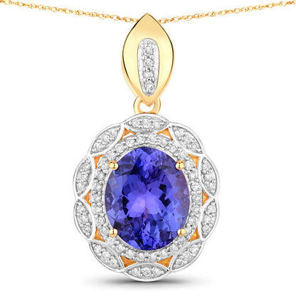 4.13 Carat Genuine Tanzanite and White Diamond 14K Yellow Gold Pendant by Bids.com