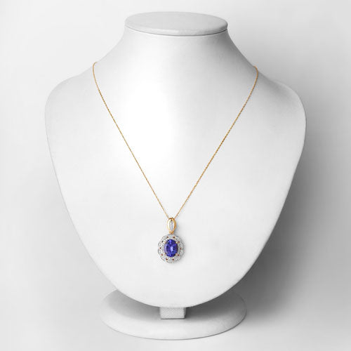 4.13 Carat Genuine Tanzanite and White Diamond 14K Yellow Gold Pendant by Bids.com