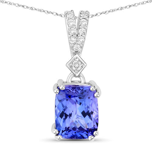 2.41 Carat Genuine Tanzanite and White Diamond 14K White Gold Pendant  DestGlow