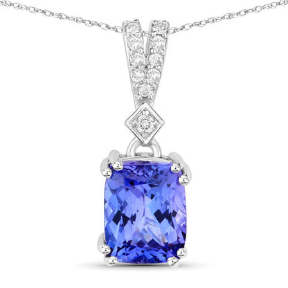 2.41 Carat Genuine Tanzanite and White Diamond 14K White Gold Pendant  DestGlow
