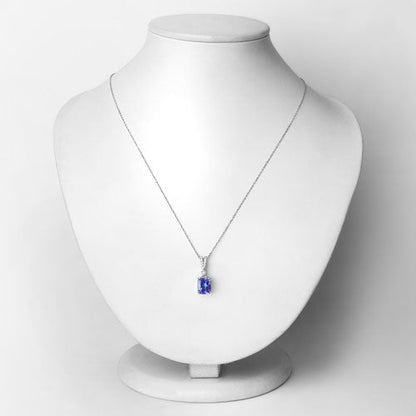 2.41 Carat Genuine Tanzanite and White Diamond 14K White Gold Pendant  DestGlow