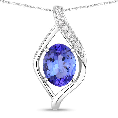 1.73 Carat Genuine Tanzanite and White Diamond 14K White Gold Pendant  DestGlow