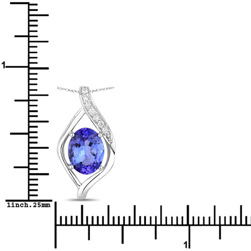1.73 Carat Genuine Tanzanite and White Diamond 14K White Gold Pendant  DestGlow
