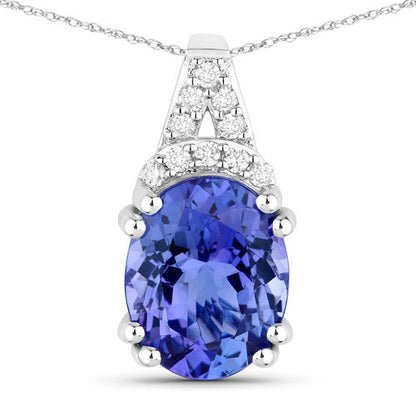 2.10 Carat Genuine Tanzanite and White Diamond 14K White Gold Pendant  DestGlow