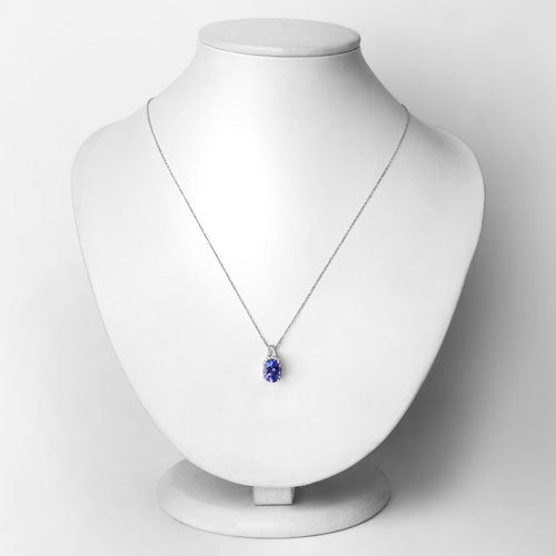 2.10 Carat Genuine Tanzanite and White Diamond 14K White Gold Pendant  DestGlow