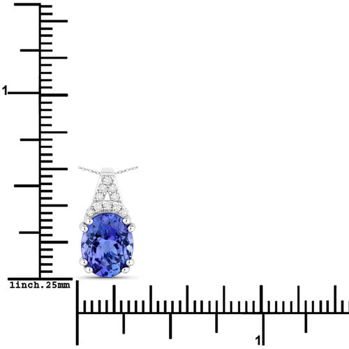 2.10 Carat Genuine Tanzanite and White Diamond 14K White Gold Pendant  DestGlow