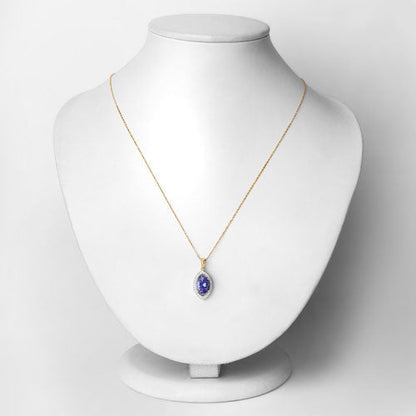 2.38 Carat Genuine Tanzanite and White Diamond 14K Yellow Gold Pendant  DestGlow