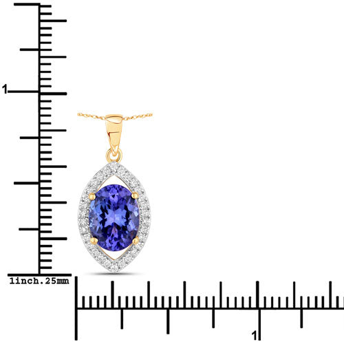 2.38 Carat Genuine Tanzanite and White Diamond 14K Yellow Gold Pendant  DestGlow