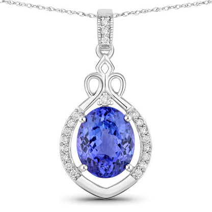 3.02 Carat Genuine Tanzanite and White Diamond 14K White Gold Pendant  DestGlow