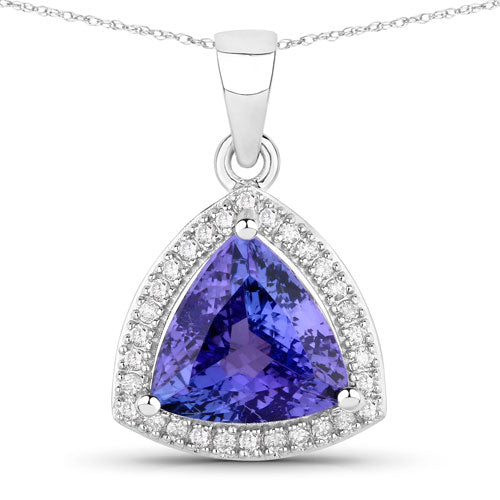 2.78 Carat Genuine Tanzanite and White Diamond 14K White Gold Pendant  DestGlow