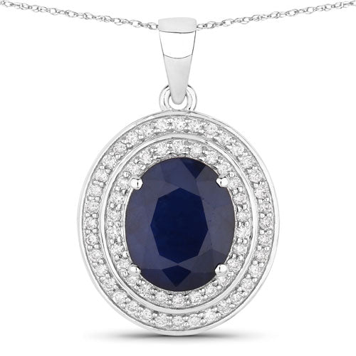 4.82 Carat Genuine Blue Sapphire and White Diamond 14K White Gold Pendant by Bids.com