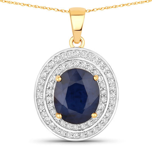 4.82 Carat Genuine Blue Sapphire and White Diamond 14K Yellow Gold Pendant by Bids.com