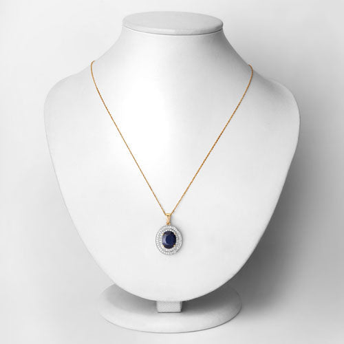 4.82 Carat Genuine Blue Sapphire and White Diamond 14K Yellow Gold Pendant by Bids.com