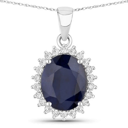 4.63 Carat Genuine Blue Sapphire and White Diamond 14K White Gold Pendant by Bids.com