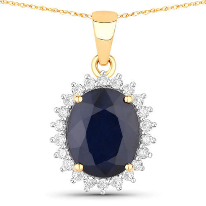 4.63 Carat Genuine Blue Sapphire and White Diamond 14K Yellow Gold Pendant by Bids.com