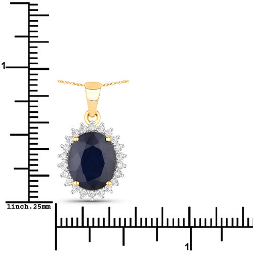 4.63 Carat Genuine Blue Sapphire and White Diamond 14K Yellow Gold Pendant by Bids.com