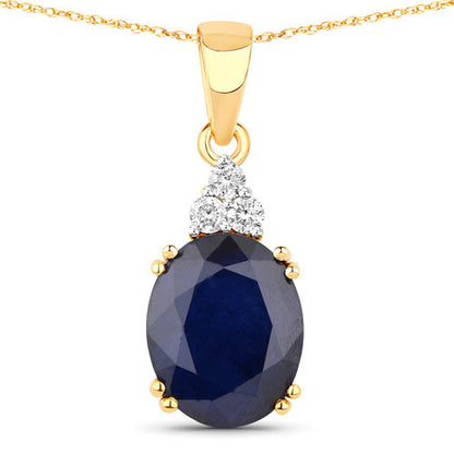 4.41 Carat Genuine Blue Sapphire and White Diamond 14K Yellow Gold Pendant by Bids.com