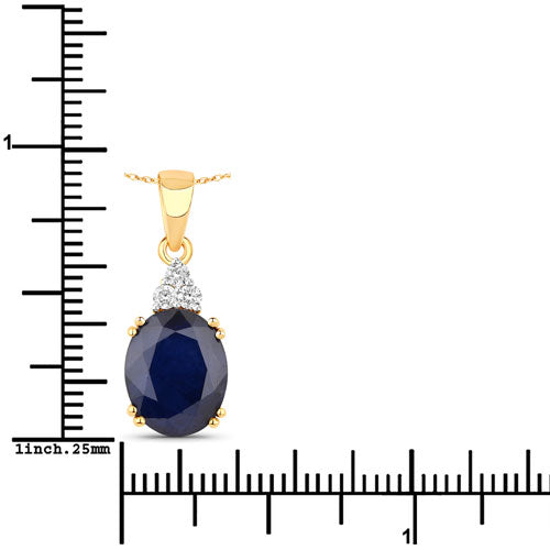 4.41 Carat Genuine Blue Sapphire and White Diamond 14K Yellow Gold Pendant by Bids.com