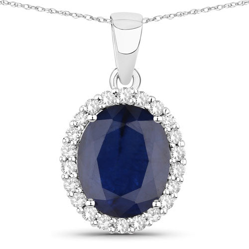 4.63 Carat Genuine Blue Sapphire and White Diamond 14K White Gold Pendant by Bids.com