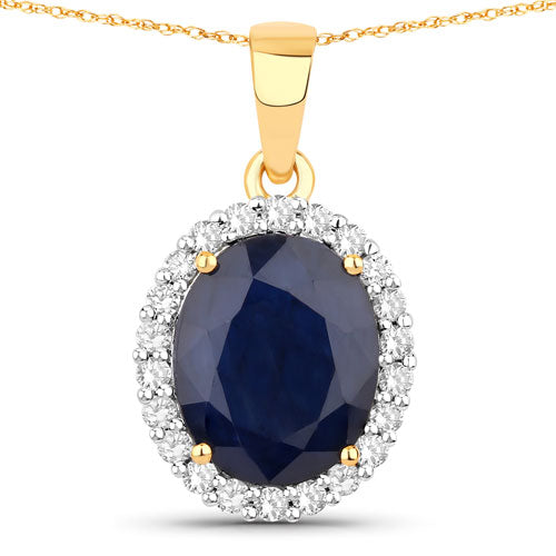 4.63 Carat Genuine Blue Sapphire and White Diamond 14K Yellow Gold Pendant by Bids.com