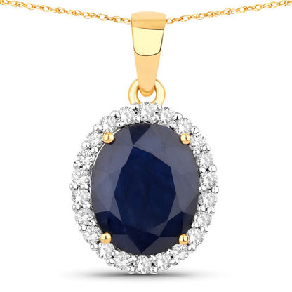 4.63 Carat Genuine Blue Sapphire and White Diamond 14K Yellow Gold Pendant by Bids.com