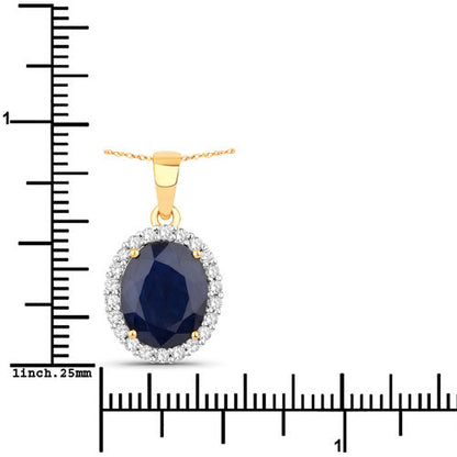 4.63 Carat Genuine Blue Sapphire and White Diamond 14K Yellow Gold Pendant by Bids.com