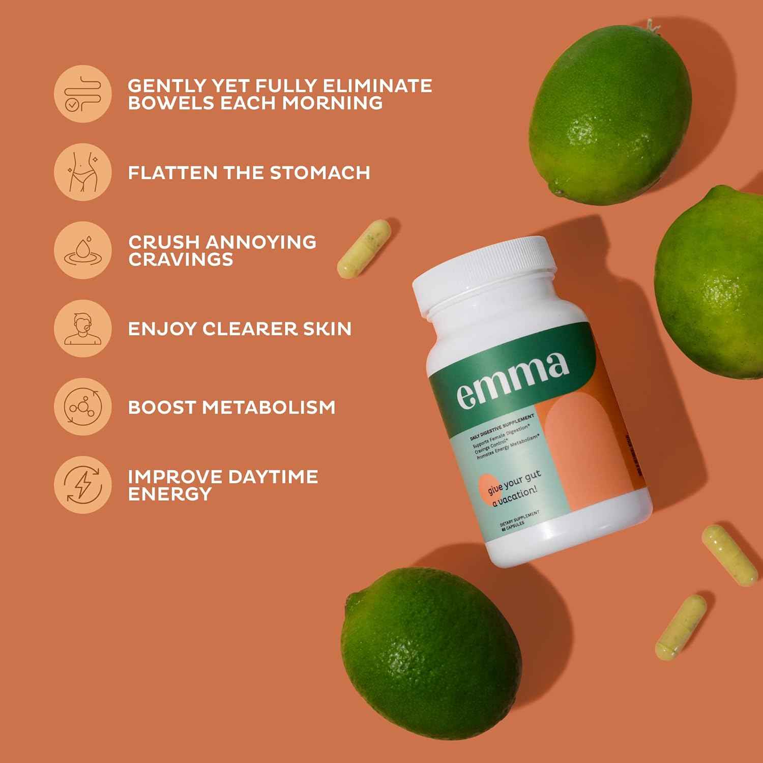 Emma Gut Health Gas and Bloating Relief, Constipation 60 Capsules - Clearance Sale