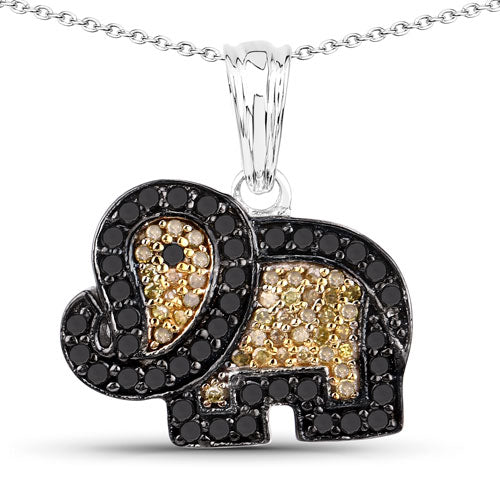 0.89 Carat Genuine Black Diamond and Yellow Diamond .925 Sterling Silver Pendant by Bids.com
