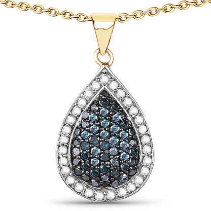 14K Yellow Gold Plated 0.81 Carat Genuine Blue Diamond and White Diamond .925 Sterling Silver Pendant by Bids.com