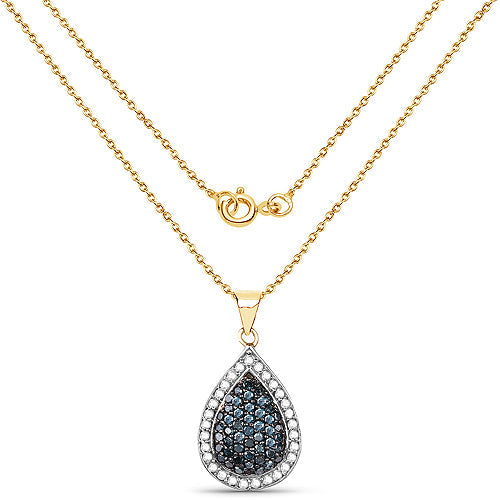 14K Yellow Gold Plated 0.81 Carat Genuine Blue Diamond and White Diamond .925 Sterling Silver Pendant by Bids.com