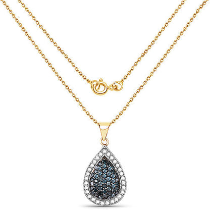 14K Yellow Gold Plated 0.81 Carat Genuine Blue Diamond and White Diamond .925 Sterling Silver Pendant by Bids.com